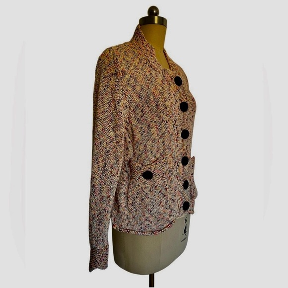 Pure Handknit Anthropologie Chunky Cotton Cardigan Beige multi Crop Sweater S M - Picture 4 of 9